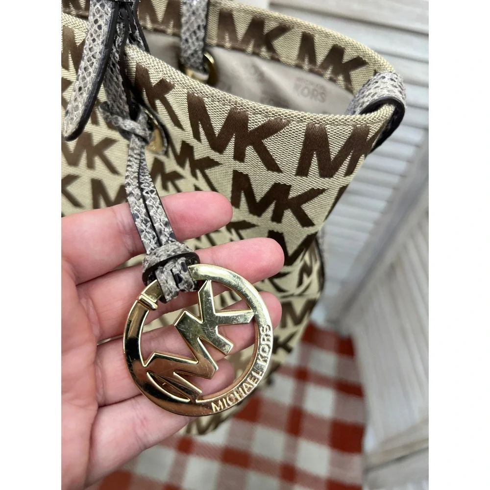 Michael Kors Tote Bag Large Brown Women Logo Print Shoulder Handbag